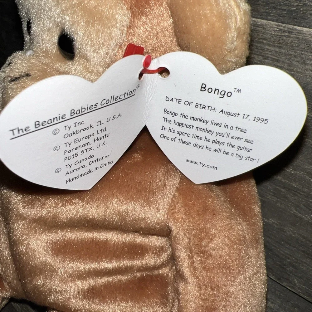 Ty Beanie Baby Bongo the Monkey Brown Tan Plush 1995 Vintage Collectible Tagged